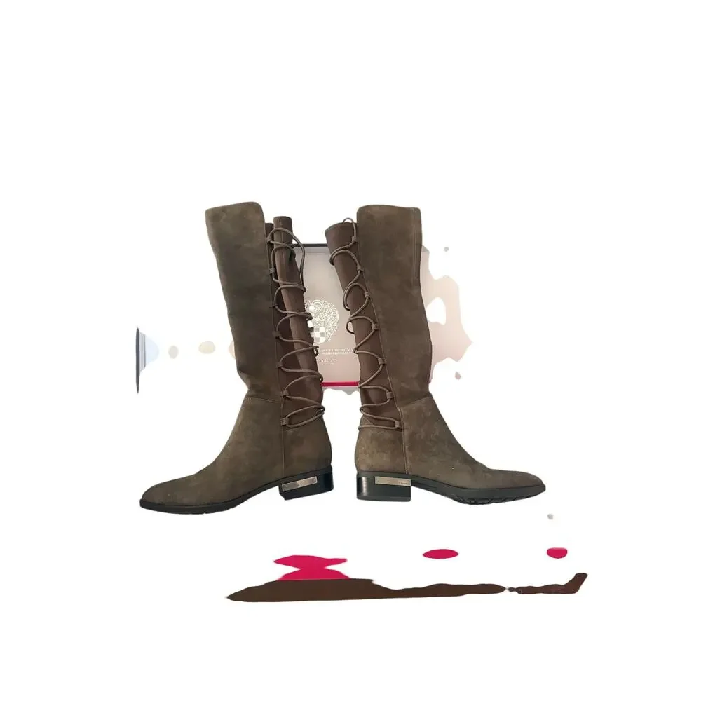 Vince Camuto parle Suede Lace Detail Stretch Block Heel Over The Knee Boots 8.5